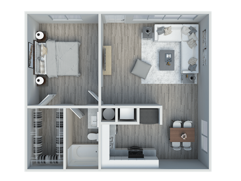Floor plan for 1 bed, 1 bath, 720 sqft